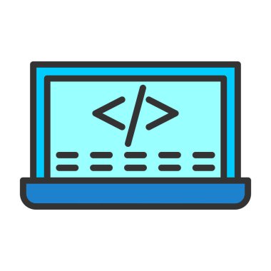 Web geliştirme simgesi. Ekranda kod, vektör illüstrasyonu