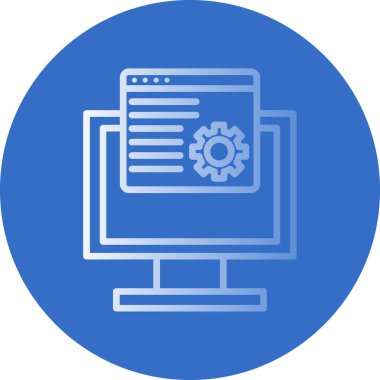 Bilgisayar monitörü ve çarkıfeleği olan düz simge, vektör illüstrasyonu