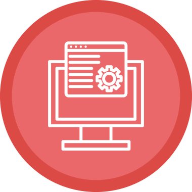 Bilgisayar monitörü ve çarkıfeleği olan düz simge, vektör illüstrasyonu