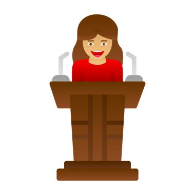 Elinde mikrofon olan kadın.