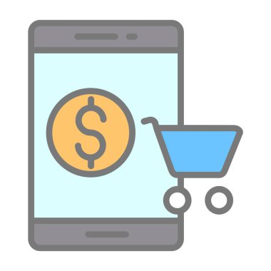 Alışveriş arabası simgesi, çevrimiçi depolama, vektör illüstrasyonlu tablet