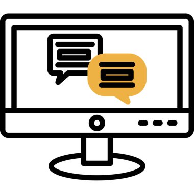 Konuşma baloncuğu simgesi olan dizüstü bilgisayar, basit vektör