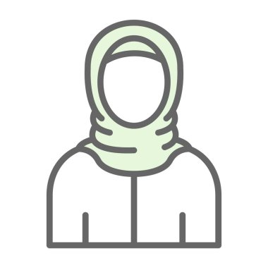 Eşarp simgesi, avatar, vektör illüstrasyon tasarımı olan Müslüman kadın 