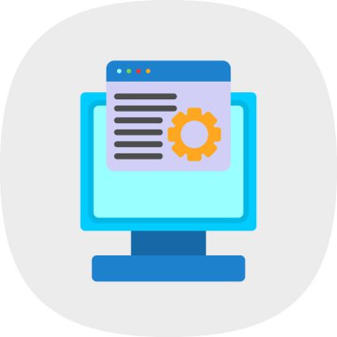 Bilgisayar monitörü ve çarkıfeleği olan düz simge, vektör illüstrasyonu