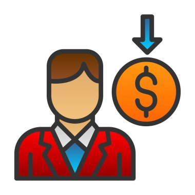 Para sembolü illüstrasyonuna sahip iş adamı simgesi