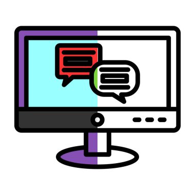 Sohbet baloncuğu konuşma vektörü illüstrasyon tasarımlı bilgisayar ekranı