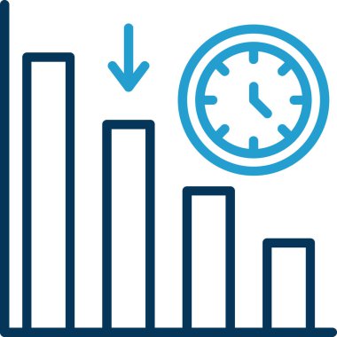 Zaman yönetimi simgesi. vektör biçimi yuvarlak açılı düz ikonik semboldür, mavi renk, beyaz arkaplan.