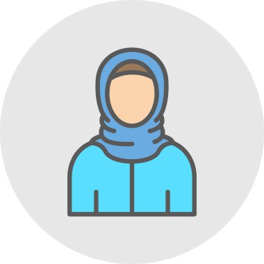 Eşarp simgesi, avatar, vektör illüstrasyon tasarımı olan Müslüman kadın 