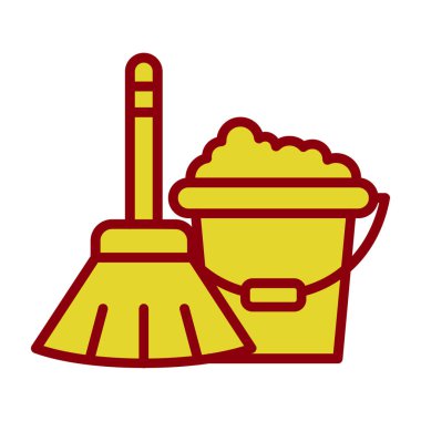 Temizlik ekipmanı ve süpürge vektör illüstrasyon tasarımlı kova
