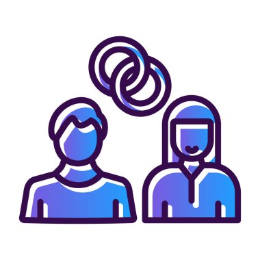 Yüzüklü kadın ve erkek, evlilik yassı vektör simgeleri 