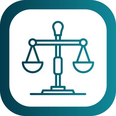 Adalet vektörü ikonu. bu yuvarlak düz sembol çizilir ve cyan renkleri ve beyaz arkaplanda izole edilir.
