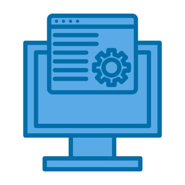 Bilgisayar monitörü ve çarkıfeleği olan düz simge, vektör illüstrasyonu