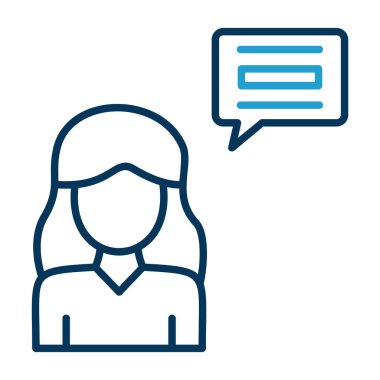 Konuşma balonu çizgisi olan ve biçim ikonu vektör tasarımını dolduran kadın