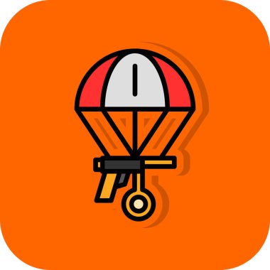 Beyaz arka planda izole edilmiş ana hatlı uçan paraşüt simgesi. vektör illüstrasyonu.