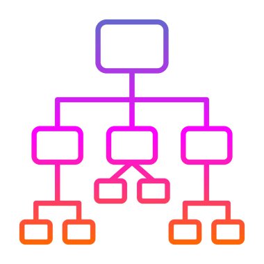Şema şeması simgesi. Vektör biçimi düz çift renk sembolü, pembe ve turuncu renkler, yuvarlak açılar, beyaz arkaplan.