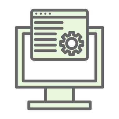 Bilgisayar monitörü ve çarkıfeleği olan düz simge, vektör illüstrasyonu