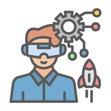 vr düz simge, vektör, illüstrasyon