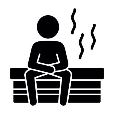 Sauna siluetindeki adam ağ simgesi, vektör illüstrasyonu 