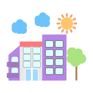 Şehirdeki modern binaların vektör çizimi. Gökdelenler                   