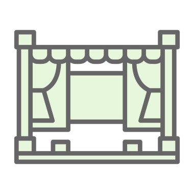 Perdesi ve beyaz arkaplanı olan bir pencerenin vektör illüstrasyonu