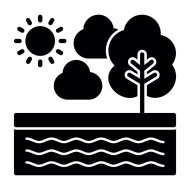 Güneş ve rüzgar ikonuna sahip bulut, basit vektör illüstrasyonu