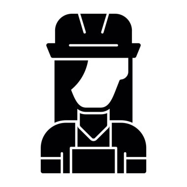 Şapka simgesi olan kadın işçi, basit bir tarz.