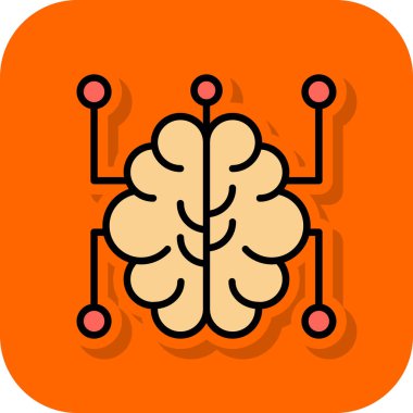 Beyin vektör simgesi. biçim düz kare düğme, turuncu ve yuvarlak renkler, turuncu arkaplan