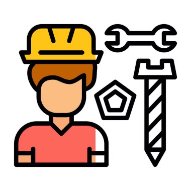 İşçi ikonu. taslak insan işçi vektör simgesi rengi düz izole