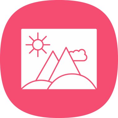 Güneşin vektör simgesi. Dağda güneş ve kar.