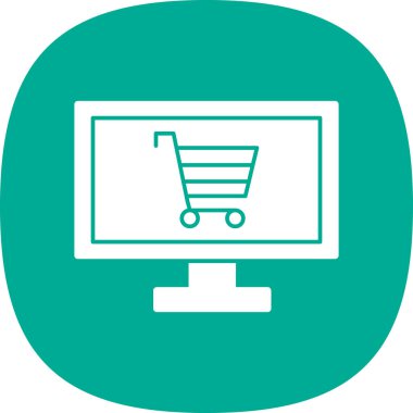 Alışveriş arabası simgesine sahip bilgisayar, web için çevrimiçi alışveriş sembolü, vektör illüstrasyonu