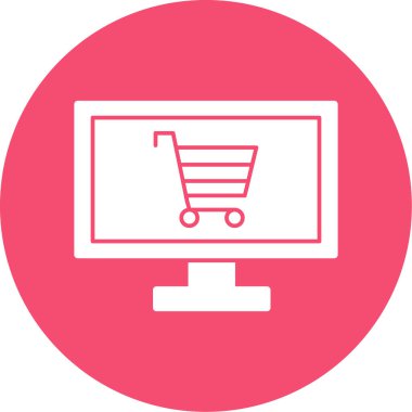 Alışveriş arabası simgesine sahip bilgisayar, web için çevrimiçi alışveriş sembolü, vektör illüstrasyonu