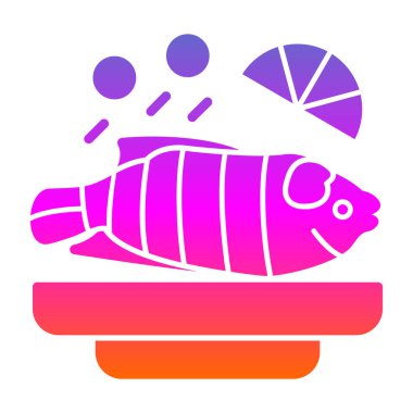 Buğulanmış balık simgesi, vektör illüstrasyonu 