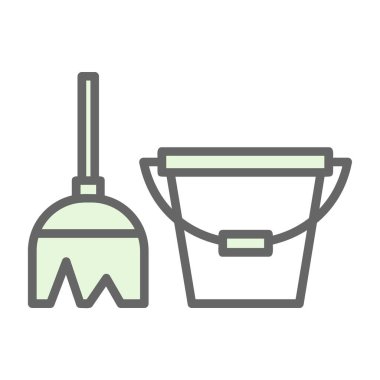 temizlik kovası ve süpürge hattı ve biçim ikonu vektör tasarımı