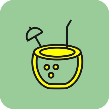 Hindistan cevizi içeceği. Web simgesi vektör illüstrasyonu