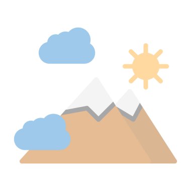 Dağlı bulut ve güneş simgesi vektörü