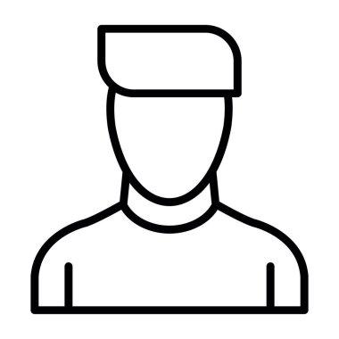 Şapka ikonlu adam. Beyaz arkaplanda izole edilmiş web tasarımı için kapsül vektör simgesine sahip ana hatlı adam