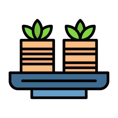 bitki saksısı ikonu renk ana hatları vektörü