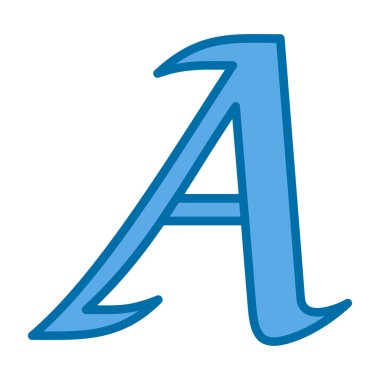 Beyaz üzerine mavi alfabe harfi.