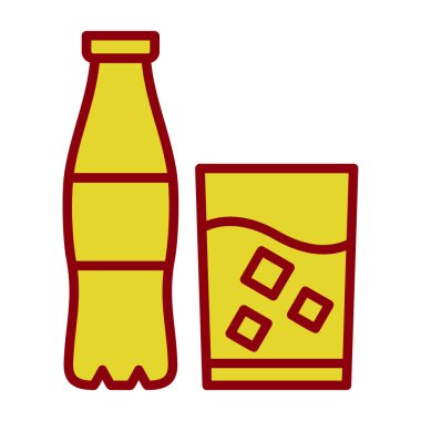 Soda şişesi ve cam, ikon vektör çizimi 