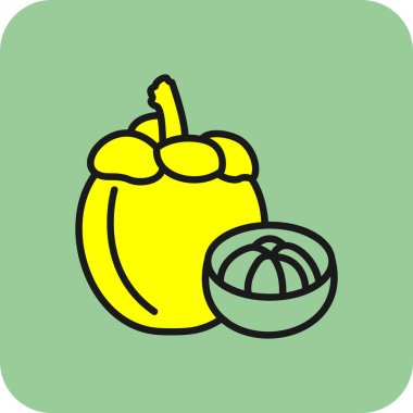 Mangosteen meyve simgesi, vektör illüstrasyonu 