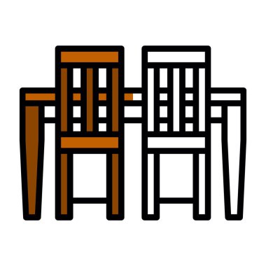 Yemek masası ve sandalyeler simgesi, vektör illüstrasyonu 