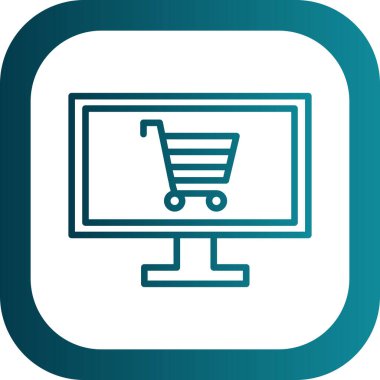 Alışveriş arabası simgesine sahip bilgisayar, web için çevrimiçi alışveriş sembolü, vektör illüstrasyonu