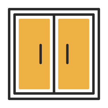 ev kapısı düz biçim simgesi tasarımı, ev içi ve apartman teması illüstrasyonu