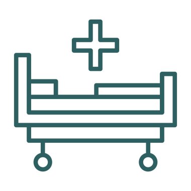 Hastane yatağı simgesi, ince çizgi tasarım illüstrasyonu, lineer vektör web tasarım işareti, düzenlenebilir konsept sembolü beyaz arkaplan üzerinde.