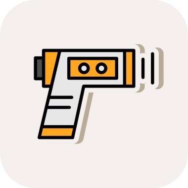 Beyaz zemin üzerinde izole edilmiş beyaz çizgi elektrikli matkap ikonu. Tamir aleti. Tamir aleti. turuncu kare düğme. vektör illüstrasyonu