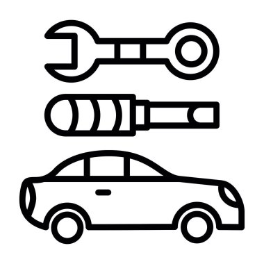 Araba tamiri ikonu. Araba tamiri ve onarım vektör çizimi beyazda izole edildi. Araba tamiri tasarımı, web ve uygulama için tasarlandı. eps