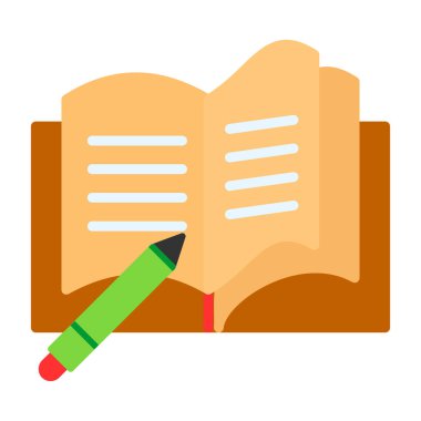 düz Not Defteri ve kalem ikonu vektör çizimi