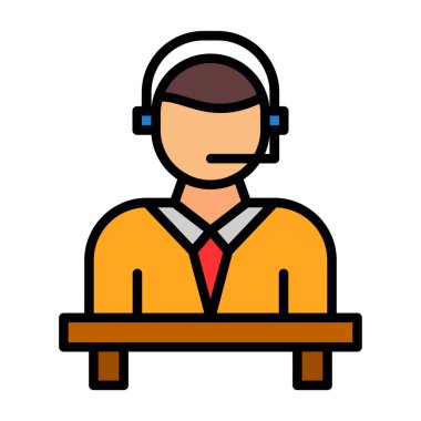 Mikrofon simgesine sahip operatör, vektör illüstrasyonu, çağrı merkezi sembolü 