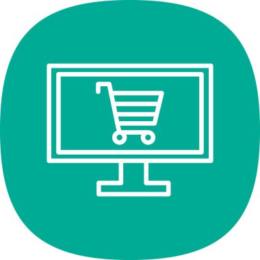 Alışveriş arabası simgesine sahip bilgisayar, web için çevrimiçi alışveriş sembolü, vektör illüstrasyonu