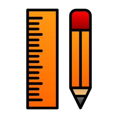 Cetvel ve kalem düz ikon vektör çizimi